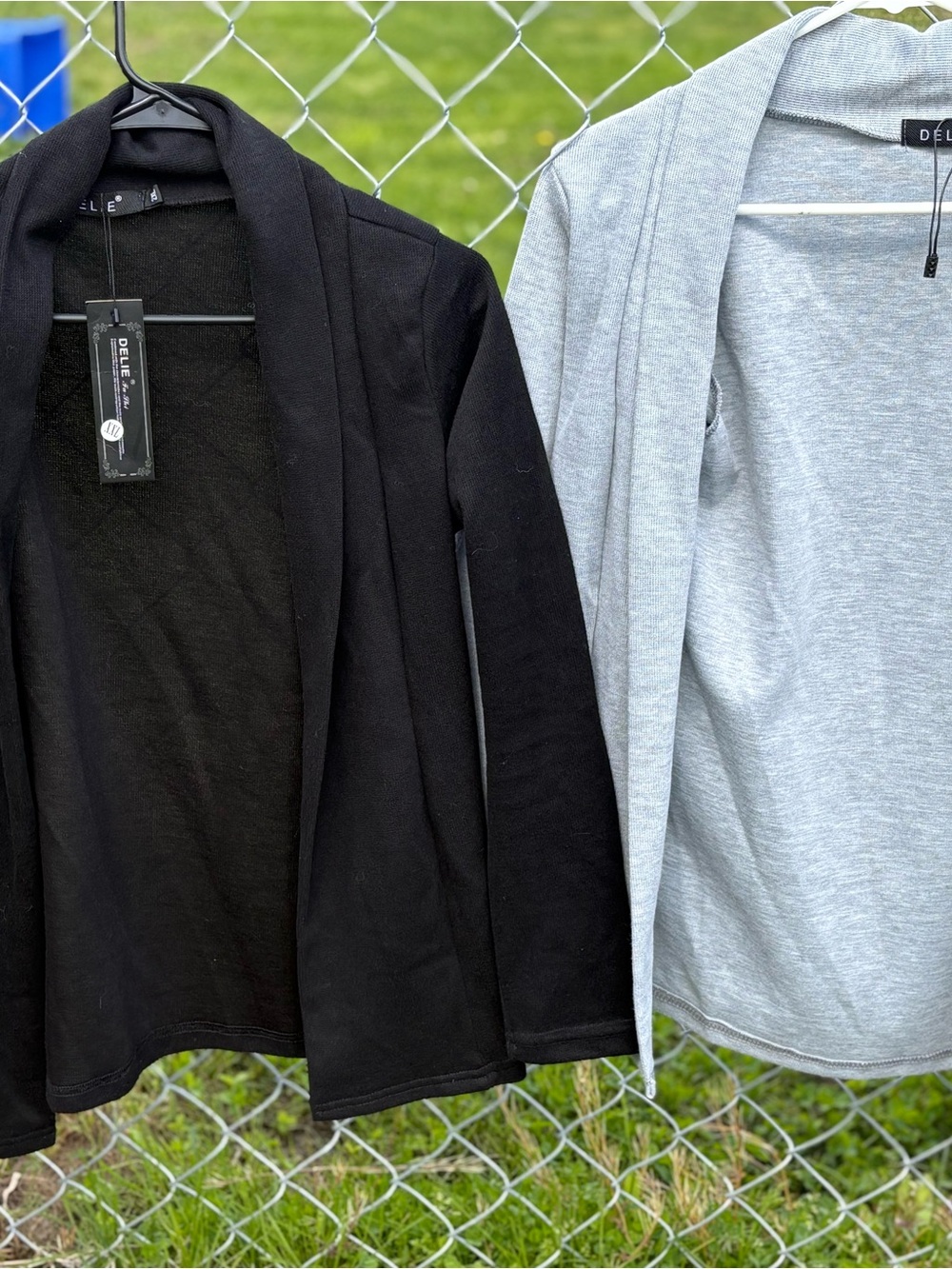 Delie Open Front Cardigan in Black & Light Gray 2XL